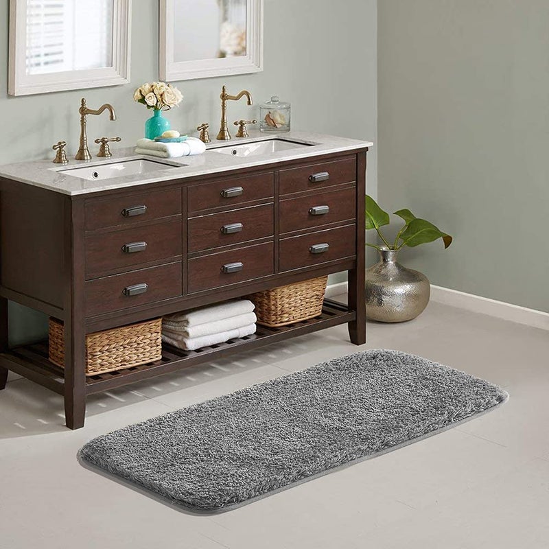 Suchtale Large Bathroom Rug Extra Soft and Absorbent Shaggy Bathroom Mat (24 x 60, Dark Grey) Machine Washable Microfiber Bath Mat for Bathroom, Non Slip Bath Mat, Bathroom Floor Mats Rubber Back - Image 1